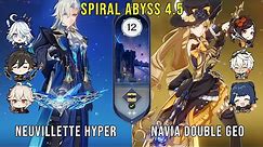 C0 Neuvillette Hyper and C0 Navia Double Pyro - Genshin Impact Abyss 4.5 - Floor 12 9 Stars