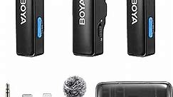 BOYA BOYALINK Wireless Lavalier Microphone for iPhone/Android/Camera Vlogging, All-in-One Lapel Dual Mic System & Lightning & USB-C Inputs & Battery Case for Smartphones/DSLR YouTube Facebook Live