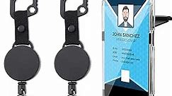 Coinarin ID Badge Holder Retractable Keychain Clip, Heavy Duty Carabiner Key Reel with Top Load Vertical Card Holder, Black