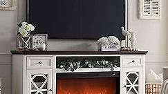 Farmhouse Fireplace TV Stand with 36" Electric Fireplace for 80 Inch TVs, 31" Tall Entertainment Center w/Drawer & Diamond Panel Door, Highboy Media Console for Living Room, 70inch, White