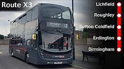 Lichfield - Birmingham Route X3 | National Express West Midlands [Full Route]