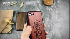 Carveit Wood Case for iPhone SE 2022 Case & SE 2020 [Natural Wood & Soft TPU] Shockproof Protective Cover Wooden Phone Case Compatible with iPhone SE 3rd Generation (Viking Compass-Walnut)