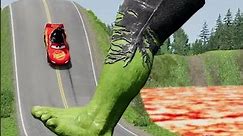 Weird Cars and Motorcycles GO TO Downhill to SPINNING Hulk's Foot Kick Crush in BeamNG.Drive