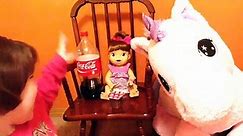 Baby Alive My Baby All Gone Doll Piper eats Chocolate Pudding and Drinks Coke