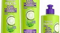 Garnier Fructis Curl Nourish Sulfate Free Moisturizing Shampoo, Conditioner + Air Dry Cream Defining Butter Set (3 Items), 1 Kit (Packaging May Vary)