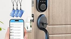 5 in 1 Fingerprint Smart Front Door Lock Set, Keyless Entry Door Lock with Handle, Touchscreen Keypad Deadbolt, Works with App,Code Door Lock, Easy Installation