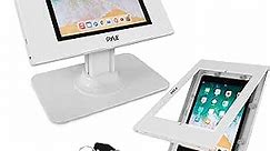 Pyle Anti Theft Tablet Security Stand - Table Mount Desktop Ipad Kiosk Stand w/Lock and Key Mechanism, 90° Rotate 75° Tilt - iPad, iPad Air, iPad Pro, Samsung Galaxy Tab A (2023) PSPADLK18, White