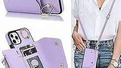 Lipvina for iPhone 13 Pro Case Wallet with Strap for Women,Crossbody Lanyard and Wristlet Strap,Zipper Pocket,Credit Card Holder,Ring Stand,RFID Blocking Phone Wallet Cases(6.1 inch,Purple)