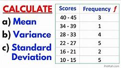 Find the Mean, Variance, & Standard Deviation of Frequency Grouped Data Table| Step-by-Step Tutorial
