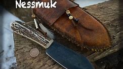 Nessmuk knife with a custom Frontier Rawhide Sheath