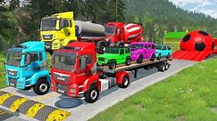 Double Flatbed Trailer Truck vs Speed bumps | Train vs Cars | Tractor vs Train | BeamNG Drive