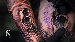 Crazy Bear And Forest Tattoo Time Lapse | Nick Sundstrom