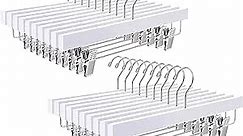 Amber Home 24 Pack White Wooden Pants Hangers with Clips, Wood Skirt Hangers Trouser Hangers for Jeans, Slacks, Shorts with 2-Adjustable Clips (White, 24 Pack)