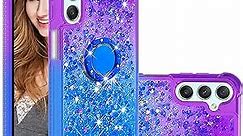 Tncavo for Samsung Galaxy A25 5G Glitter Case for Girly Women, Moving Liquid Sparkle Case with Ring Kickstand Gradient Clear Soft TPU Phone Cover for Samsung Galaxy A25 5G JBZ Purple Blue.