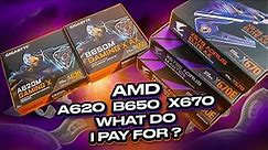 Simply about AMD A620, B650(E) and X670(E) motherboards. What do you pay for?