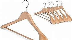 StorageWorks Extra Wide Shoulder Wooden Hangers, 6 Pack Heavy Duty Suit Hangers for Closet, Natural Wood Hanger for Coats, Jackets, Pants, Natural Wood Color