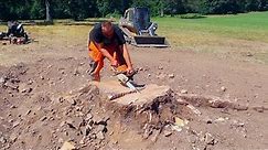 An Interesting Way to get rid of a Huge Tree Stump - Cut, Dig and Burn