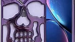 Imogacla 2023 Luxury Plating Skull Phone Case - for iPhone 12 Pro Metal Hollow Soft Cases Cover, Personality Carving Phone Cover (Purple)