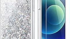 Caka Glitter Case for iPhone 12 Pro Case, iPhone 12 Glitter Case Girly Girls Women Bling Liquid Sparkle Fashion Flowing Quicksand Case for iPhone 12 12 Pro (6.1 inches) (Silver)