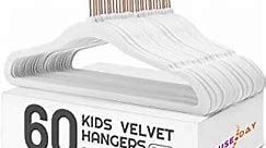 HOUSE DAY Velvet Kids Hangers 60 Pack, Premium Childrens Hangers for Closet, Ultra Thin Cute Hangers Kids Clothes Hanger, Non Slip Kids Felt Hangers 14 Inch, Small Hangers for Kids Clothes, White