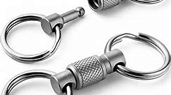 FEGVE Titanium Quick Release Swivel Keychain, Pull Apart Detachable Keychain Heavy Duty Car Key Holder with 4 Stainless Steel Key Rings-2pcs