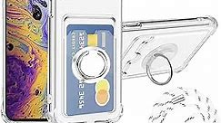 Muhxadf for iPhone X Case, iPhone Xs Case, Wallet Case with Ring Stand and Card Holder and Strap, Transparent Slim Shockproof Bumper Cover for iPhone X/Xs - Clear