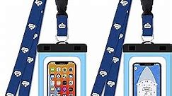 Cruise Lanyards Large Waterproof Cell Phone Pouch Dry Case w/Touch Screen - Screen Size up to 6.5” - for iPhone 15 14 13 12 11 Pro Max XS Plus, Samsung Galaxy S22+, Google Pixel 7 [2- Pack] Blue