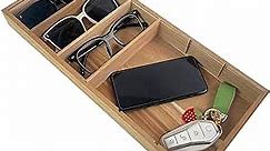 Wooden Catch All Tray for Entryway Table - Sunglass Drawer Organizer Tray with Removable Dividers to Storage Wallet/Watches/Keys/Cellphones