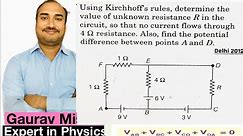 Using Kirchhoff's rules calculate the potential difference between Band D in the circuit diagram as