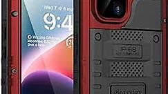 Beasyjoy for iPhone 14 Plus Case, IP68 Waterproof Metal Heavy Duty Defender Case with Built-in Screen Protector, Military Grade Full Body Protective Defender Shockproof Rugged Cover 6.7 Inch, Red