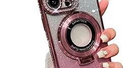 Amazon.com: Glitter Rhinestones Magnetic for iPhone Case with Invisible Stand, Wireless Charging Compatible Ultra Thin Gradient with Lens Protection Phone Case for iPhone 15 14 13 Pro Max Plus (Pink, 14pro)