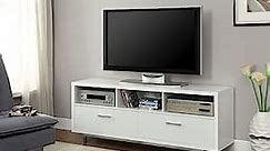 Benjara Stunning Tv Console With With Chrome Legs, One, White