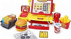 FS Toy Cash Register for Kids, Pretend Play Supermarket Playset with Real Calculator, Play Store Kids Cash Register with Scanner and Credit Card, Learn Counting Toys for Boys and Girls Ages 3 4 5 8 12
