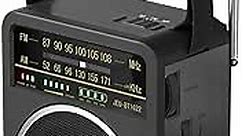 JEUJUG Portable AM FM Radio, Bluetooth 5.0 Radio 5 Watts Loud Speaker,FM Radio Built-in Rechargeable Battery/DC D*4 Cell Battery Operated & AC Power Plug in Wall Radio Black