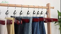 Nature Smile Wooden Pants Hangers 20 Pack Non Slip Skirt Hangers, Smooth Finish Solid Wood Clamp Hangers Hair Extension Hangers Jeans/Slack Hangers with 360° Swivel Hook - Pants Clip Hangers (Cherry)