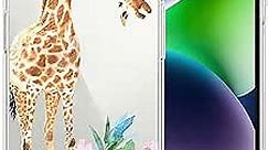 Losthll Compatible with iPhone 14 Plus Clear Case,Funny Giraffe with Flowers iPhone Case for Women Girls,Four Corner Reinforced Shockproof TPU Bumper Phone Cover Designed for iPhone 14 Plus 6.7 Inch