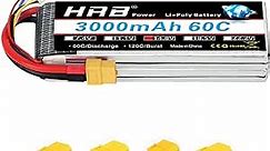HRB 4S Lipo Battery XT60 3000mAh 14.8V 60C RC LiPo Battery Pack Compatible with RC Car Truck Quadcopter Airplane Helicopter Boat (EC3/Deans/TR/Tamiya)