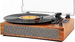 Vintage Record Player Bluetooth 3 Speed Vinyl Record Player with Stereo Speakers, USB Recording, MP3 Converter, RCA Line-Out, AUX in, Retro Turntable for Vinyl Records