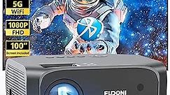 FUDONI Projector with 5G WiFi and Bluetooth, 12000L Outdoor Movie Projector Native 1080P 4k Supported, Portable Projector with Screen, Home Theater Projector for iOS/Android/TV Stick/Laptop/HDMI/USB