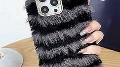 GuluGuru for iPhone 11 Furry Case, Zebra Stripe Cozy Soft Warm Winter Fluffy Fuzzy Hair Fur Plush Phone Case with Gold Plated Camera Frame