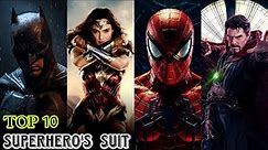 Top 10 Best Superhero Suits In Movies || In MCU & DC Universe || MCU review by kavya