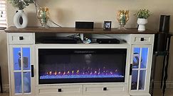 Check out this Amazon review of OKD Fireplace TV Stand for 80 Inch TV, Farmhouse Entertainment Center with 42" Fireplace & LED Lights, Modern Media Console Table with Storage Drawers & Cabinets for Living Room, Antique White