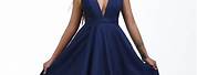 White and Navy Blue Prom Dress