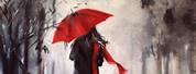 Woman with Red Umbrella Painting