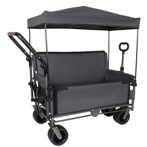 3-in-1 Folding Wagon Cart with Bench Seat & Canopy & Storage, 500lbs ...