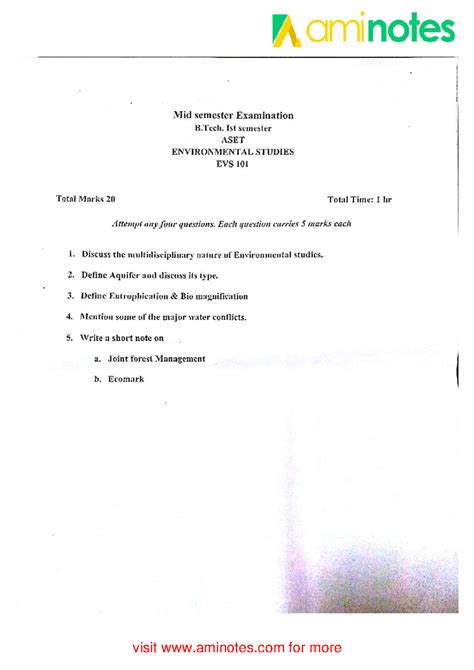 Mid Semester Exam Notes for B.Tech ASET EVS 101 - Studocu