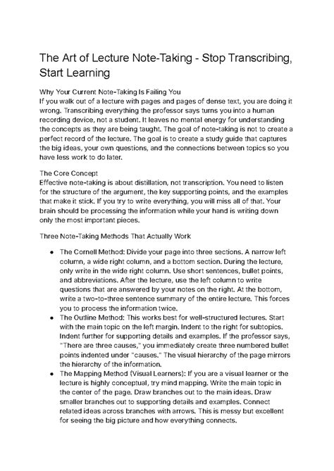 The Art of Lecture Note-Taking: Effective Strategies for Learning - Studocu
