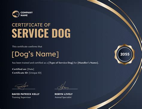 Gold and Dark Grey Service Dog Certificate Template - Highfile