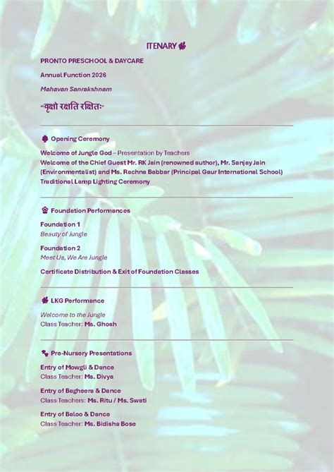 PRONTO PRESCHOOL DAYCARE Annual Function Itinerary 2026 - Studocu