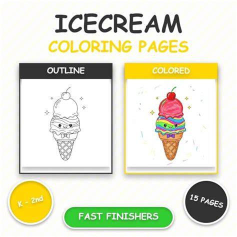Icecream Coloring Pages Book for Kids Great for Group Activities [15 ...
